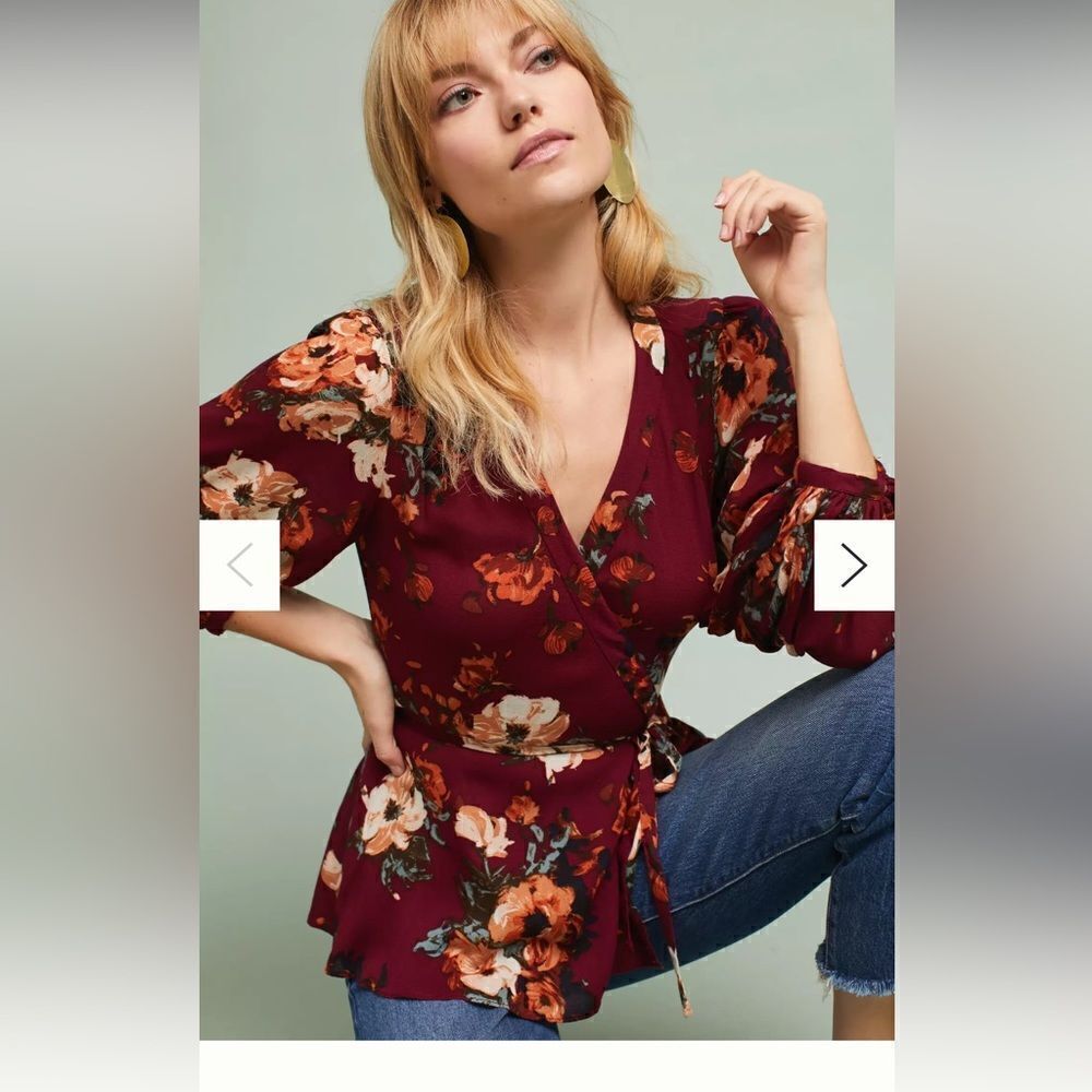 Anthropologie HD in Paris Gail floral wrap blouse size 2.